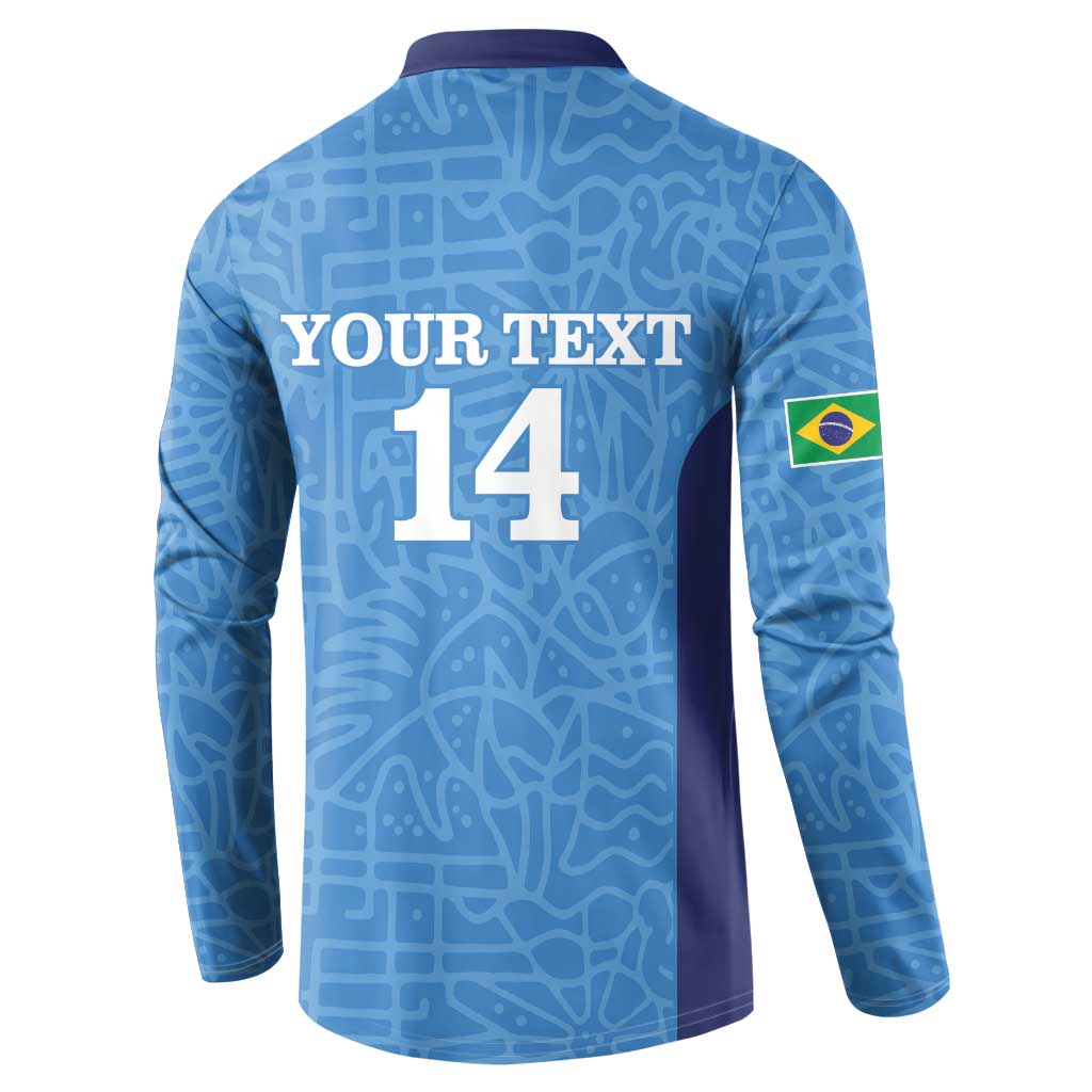Blue football button sweatshirt back with custom text YOUR TEXT and number 14