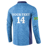 Blue football button sweatshirt back with custom text YOUR TEXT and number 14