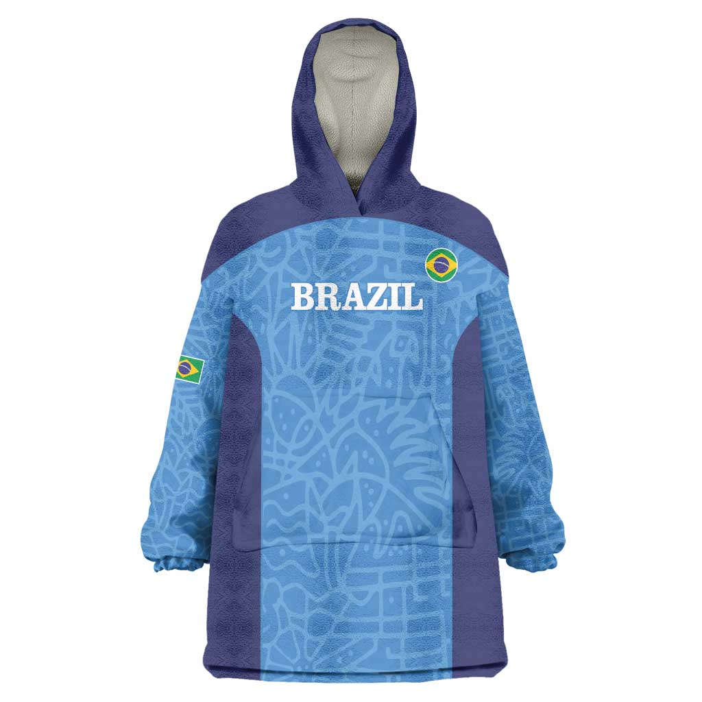 Custom Brazil Football Wearable Blanket Hoodie Vamos Selecao - Blue