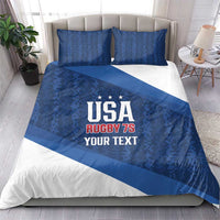 Blue and white bedding set: duvet cover with USA Rugby 7s print and two matching pillows