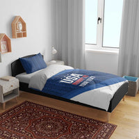 Blue and white comforter bedding set with USA Rugby 7s design on the front panel