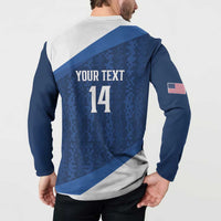 Blue and white rugby sweatshirt back print YOUR TEXT 14 with sleeve US flag