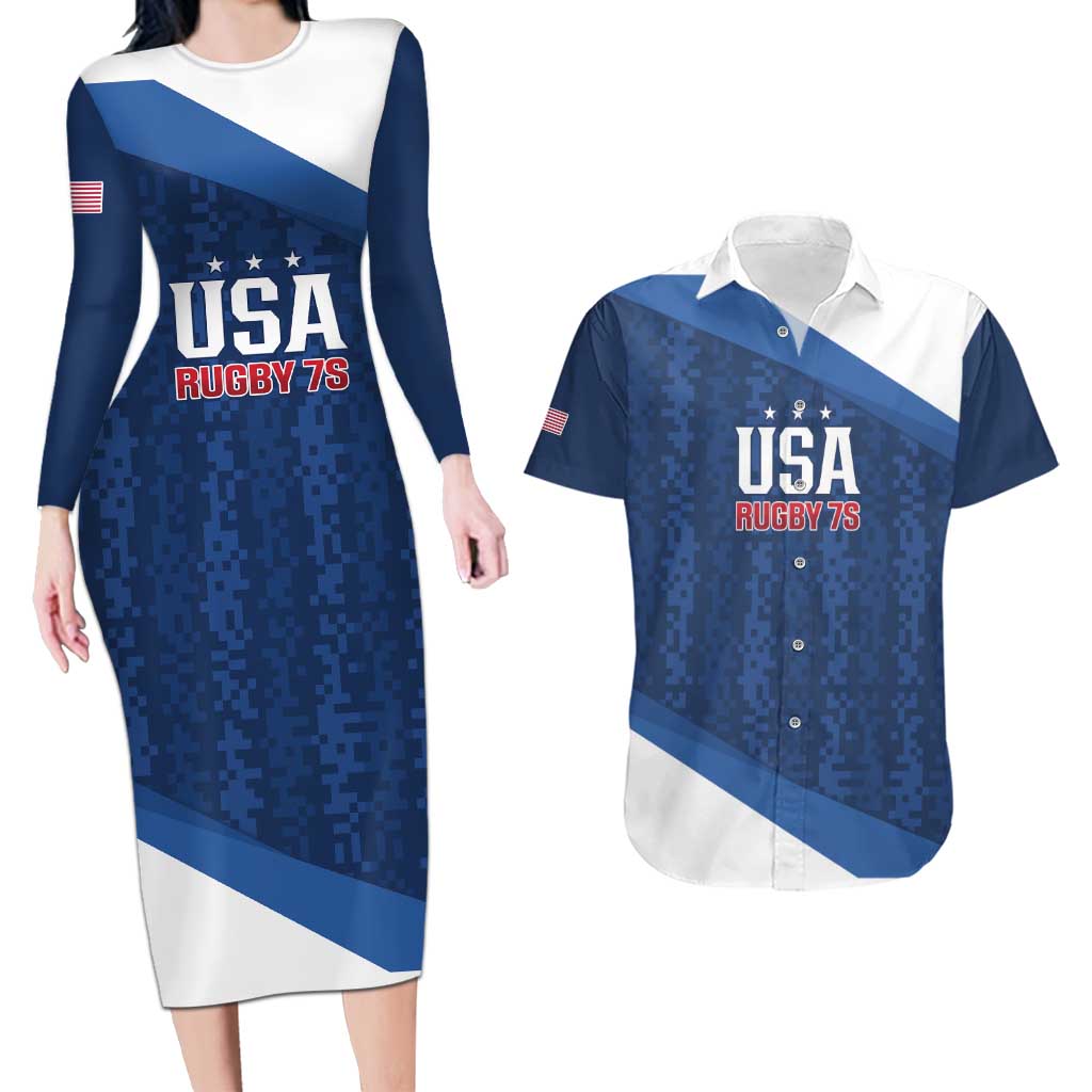 Custom USA Rugby 2025 Couples Matching Long Sleeve Bodycon Dress and Hawaiian Shirt Go Champions Eagles - Wonder Print Shop