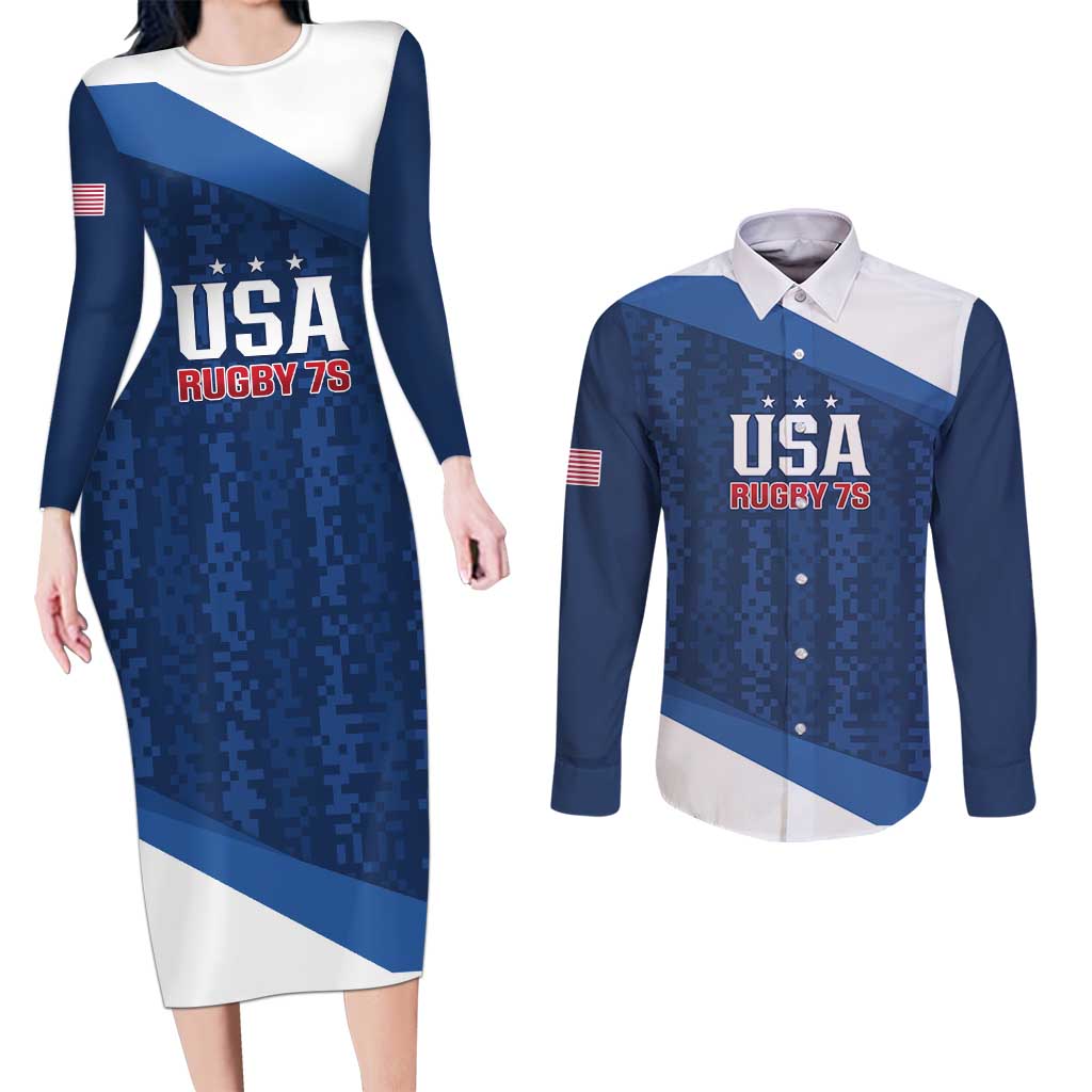 Custom USA Rugby 2025 Couples Matching Long Sleeve Bodycon Dress and Long Sleeve Button Shirt Go Champions Eagles - Wonder Print Shop