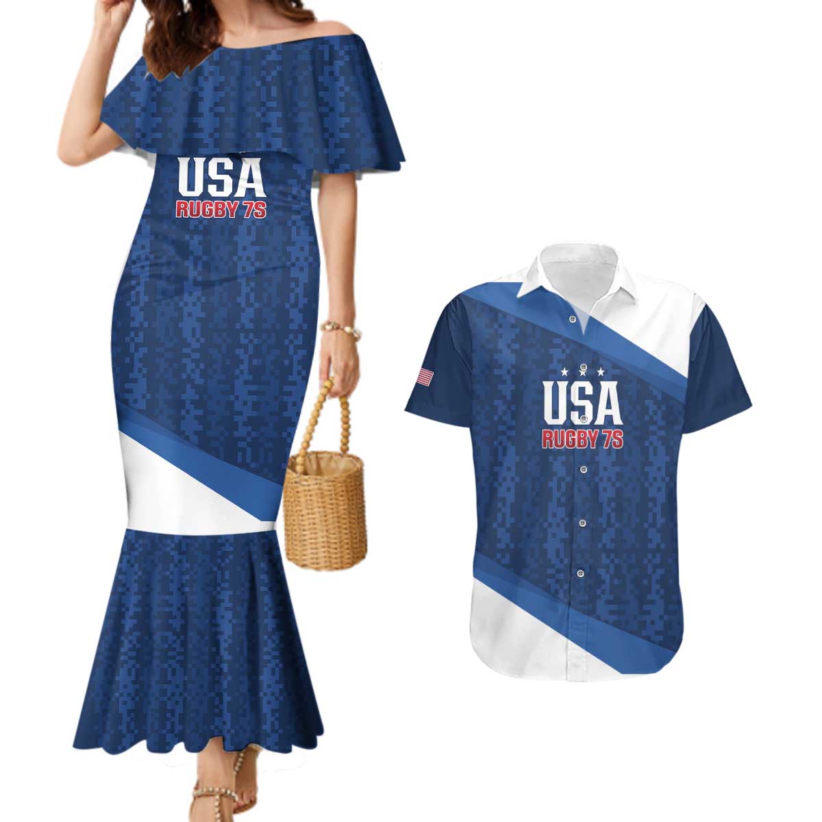 Custom USA Rugby 2025 Couples Matching Mermaid Dress and Hawaiian Shirt Go Champions Eagles - Wonder Print Shop