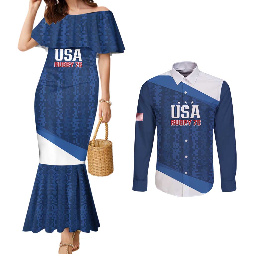 Custom USA Rugby 2025 Couples Matching Mermaid Dress and Long Sleeve Button Shirt Go Champions Eagles