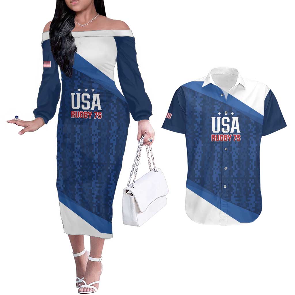 Custom USA Rugby 2025 Couples Matching Off The Shoulder Long Sleeve Dress and Hawaiian Shirt Go Champions Eagles - Wonder Print Shop