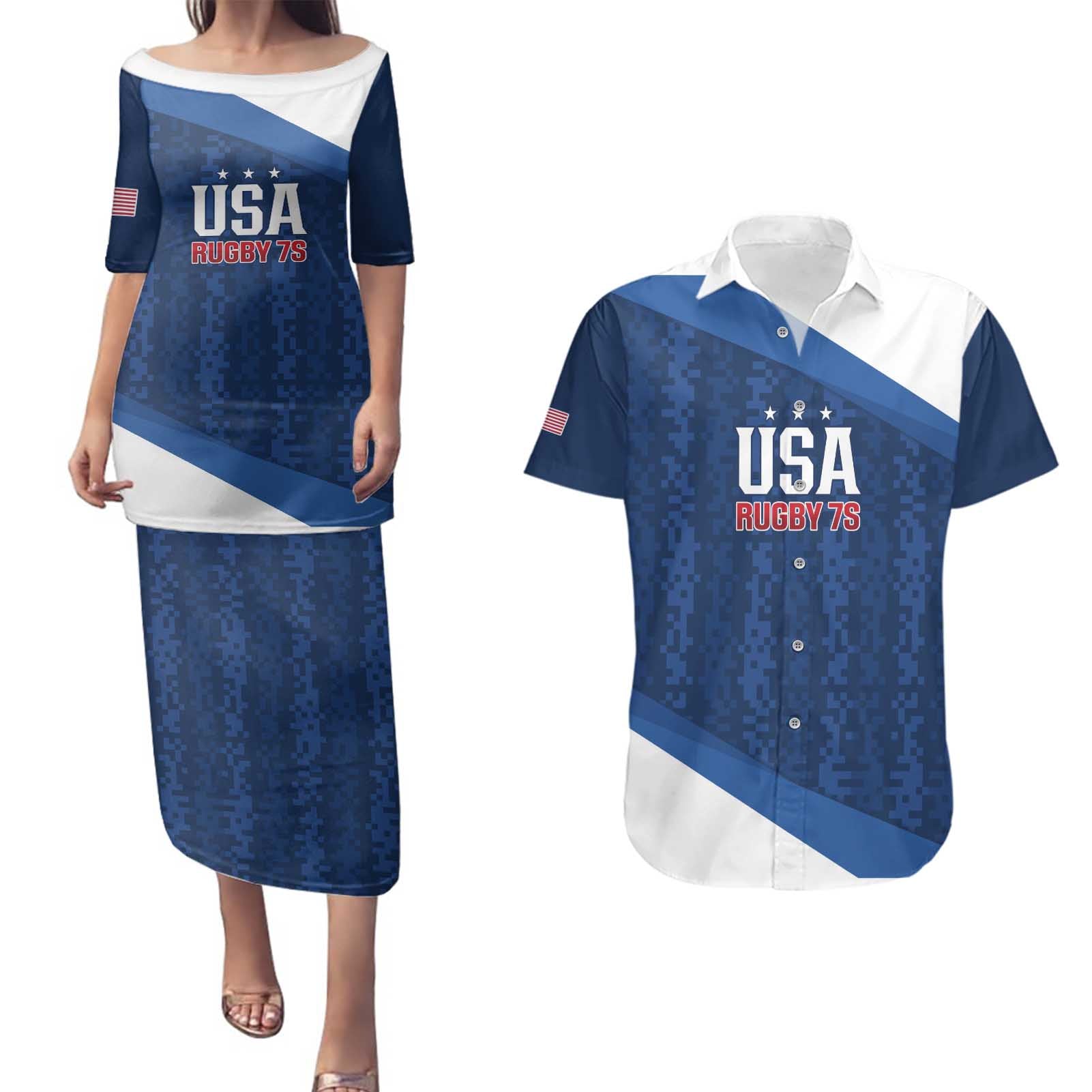 Custom USA Rugby 2025 Couples Matching Puletasi and Hawaiian Shirt Go Champions Eagles - Wonder Print Shop