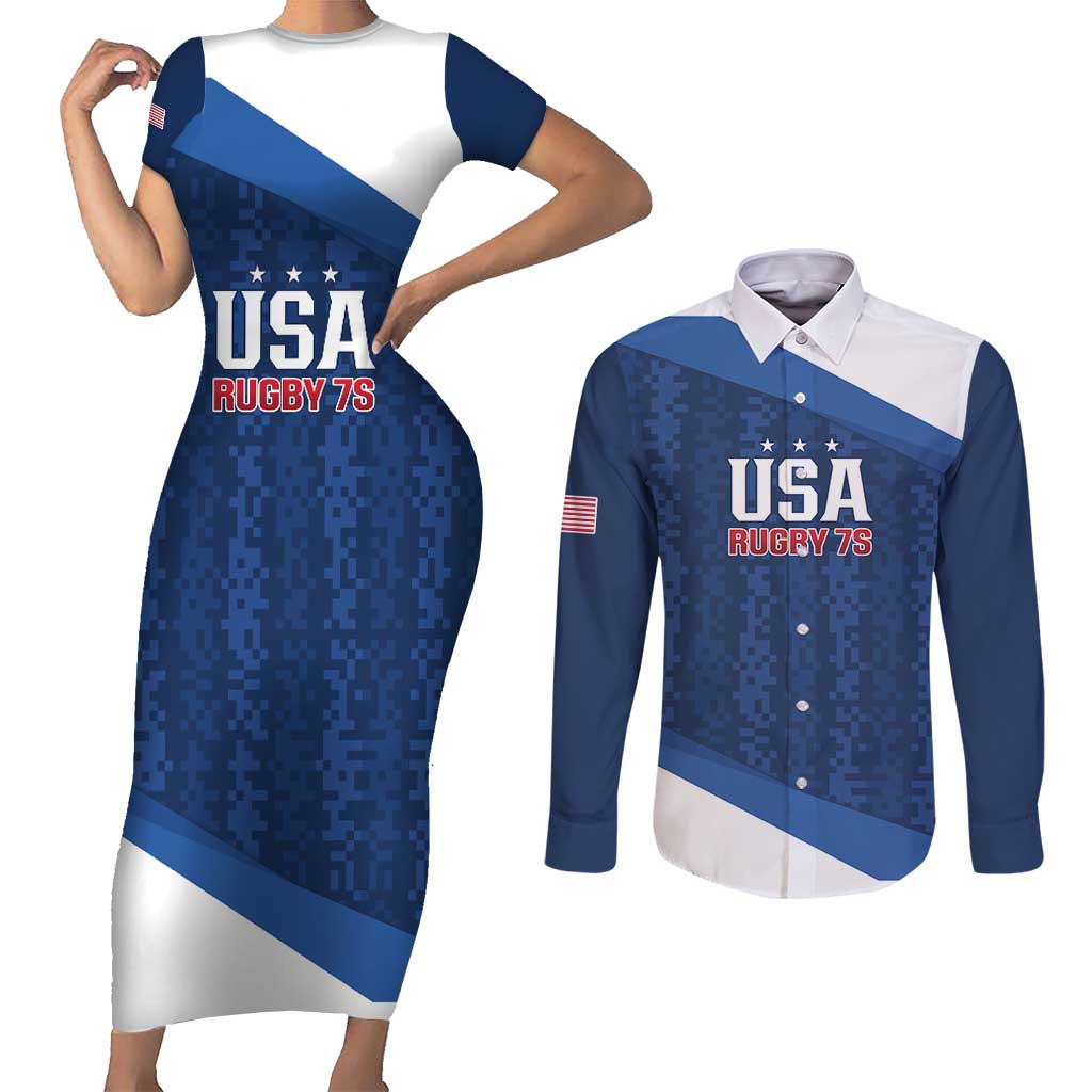 Custom USA Rugby 2025 Couples Matching Short Sleeve Bodycon Dress and Long Sleeve Button Shirt Go Champions Eagles - Wonder Print Shop