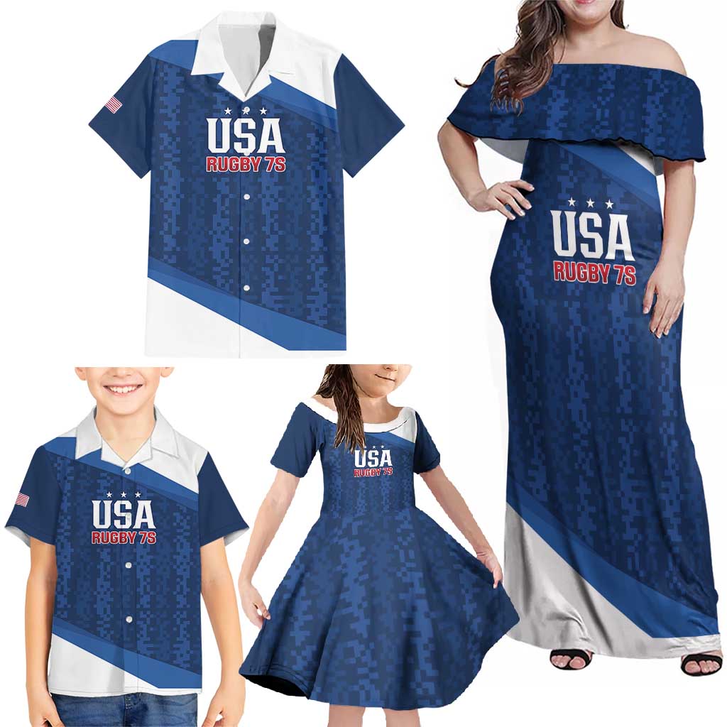 Custom USA Rugby 2025 Family Matching Off Shoulder Maxi Dress and Hawaiian Shirt Go Champions Eagles - Wonder Print Shop