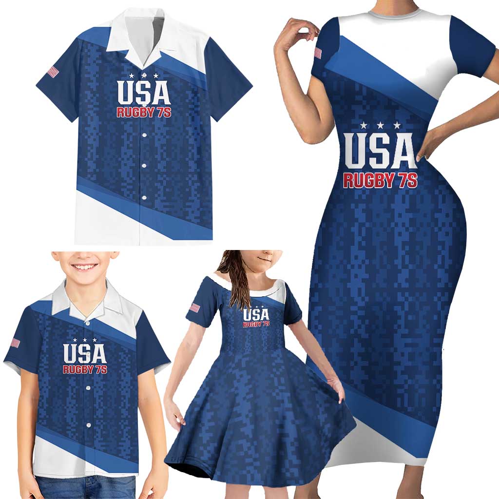 Custom USA Rugby 2025 Family Matching Short Sleeve Bodycon Dress and Hawaiian Shirt Go Champions Eagles - Wonder Print Shop