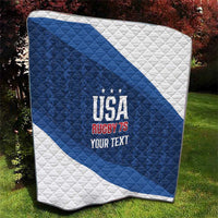 USA Rugby 7s custom quilt, blue and white diagonal design with quilted diamond stitching.