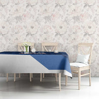 Blue custom rugby tablecloth on dining table with diagonal USA Rugby 7s stripe