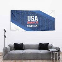 Blue and white USA Rugby 7s tapestry with "Your Text" and diagonal blue stripe