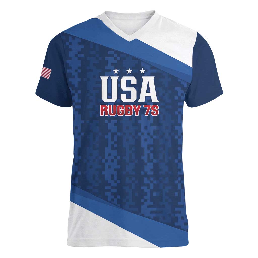 Custom USA Rugby 2025 Women V-Neck T-Shirt Go Champions Eagles