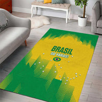 Brasil-themed area rug with green edges, yellow center, and “BRASIL GO YARAS!” text