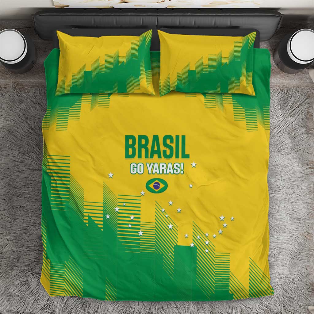 Yellow and green bedding set with two pillowcases and duvet, Brasil Go Yaras graphic