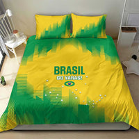 Yellow and green duvet cover and two pillowcases featuring Brasil Go Yaras lettering