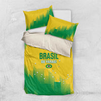 Yellow and green bedding set with two pillowcases, duvet cover with Brasil Go Yaras text