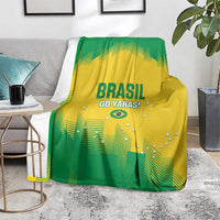 Brasil go Yaras rugby blanket on floor, green and yellow with stars and map lines