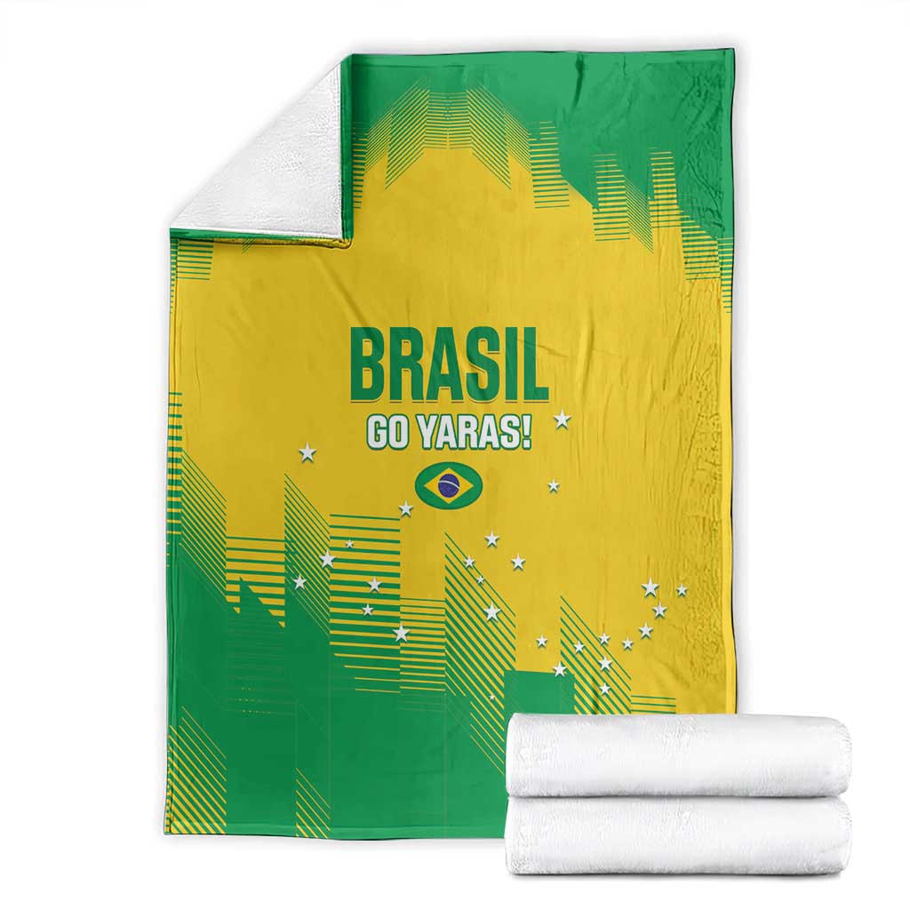 Brasil go Yaras rugby blanket with rolled towels, green and yellow printed graphic