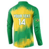 Green and yellow button rugby sweatshirt with YOUR TEXT 14 on the back and crest