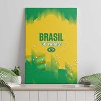 Brasil rugby canvas wall art featuring green and yellow “BRASIL GO YARAS!” text and star pattern