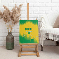 Brasil rugby canvas wall art on easel with green/yellow map lines, “BRASIL GO YARAS!”