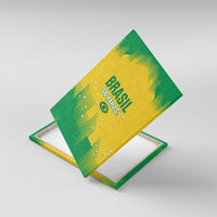 Rolled view of Brasil rugby canvas wall art in green and yellow with “BRASIL GO YARAS!”