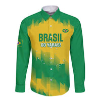 Green and yellow long-sleeve button rugby shirt with 'BRASIL GO YARAS!' front print