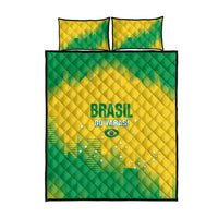 Yellow and green quilt bed set with Brasil Go Yaras logo, plus two square matching pillows