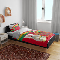 Ghana flag bedding set with red comforter, matching pillows, 67 Independence emblem