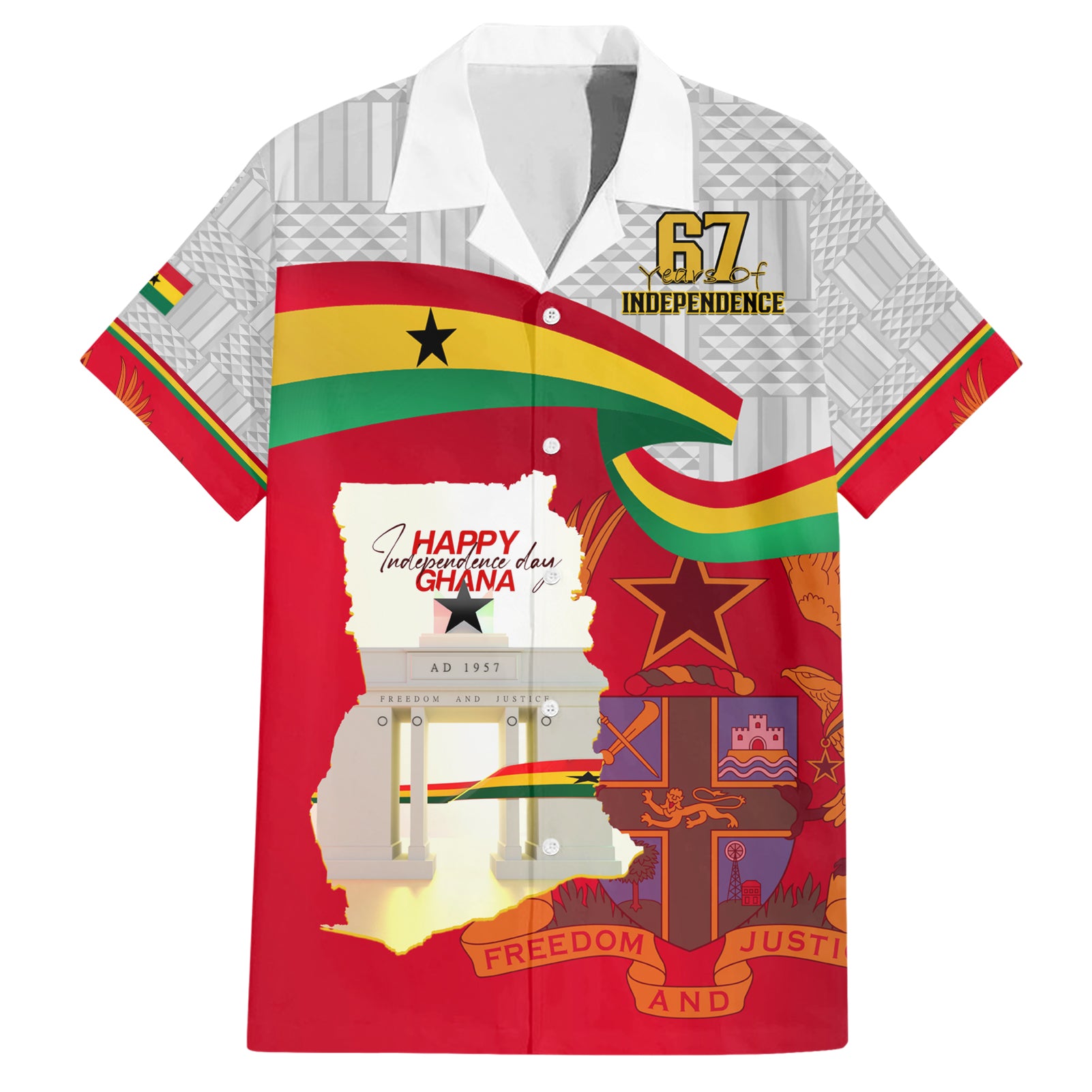 Ghana Independence Day Hawaiian Shirt Gana Map Happy 67 Years Anniversary - Wonder Print Shop