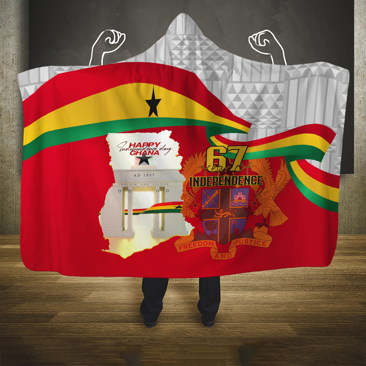 Ghana Independence Day Hooded Blanket Gana Map Happy 67 Years Anniversary