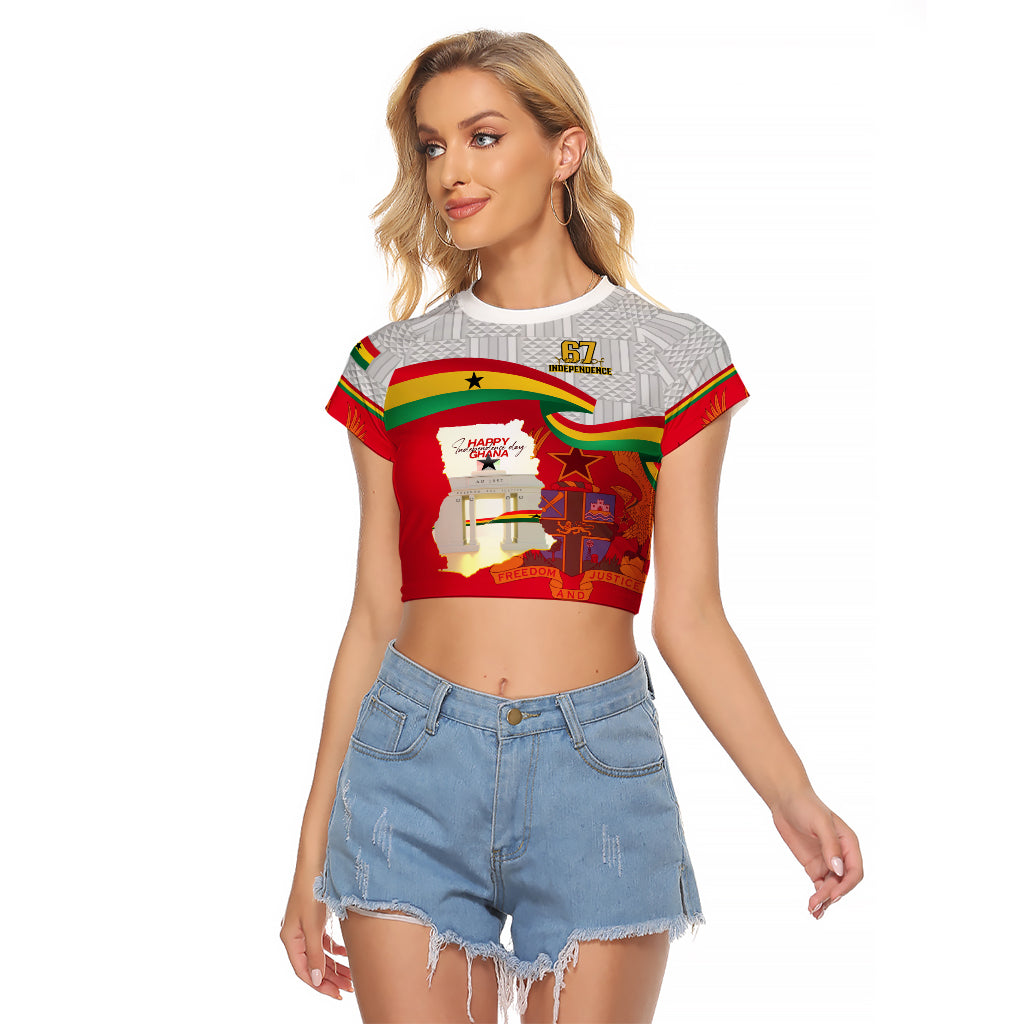 Ghana Independence Day Raglan Cropped T Shirt Gana Map Happy 67 Years Anniversary - Wonder Print Shop