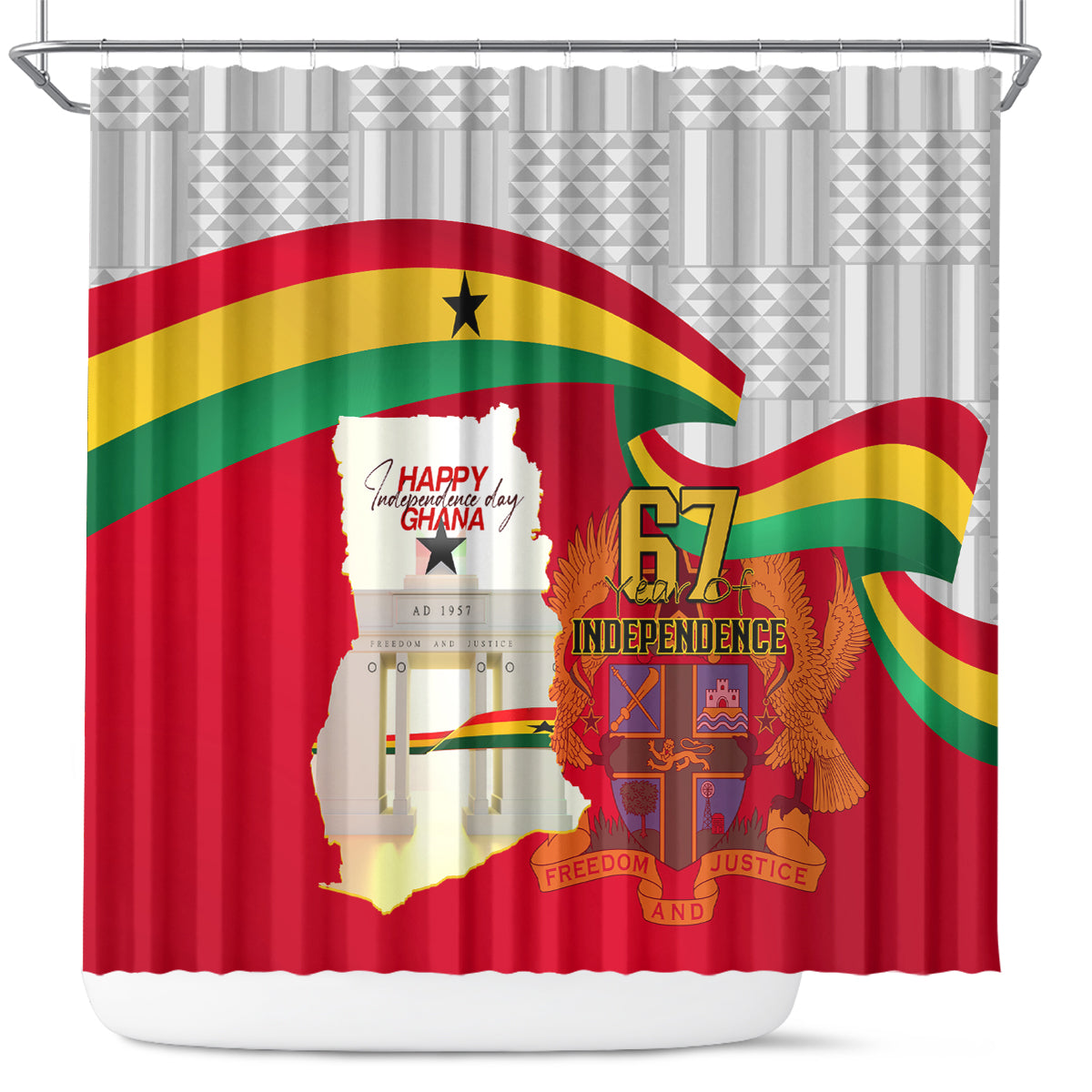 Ghana Independence Day Shower Curtain Gana Map Happy 67 Years Anniversary