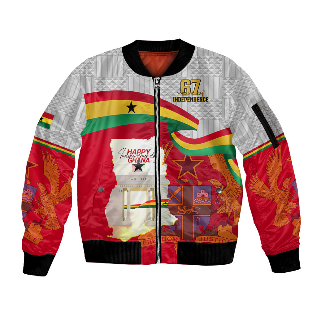 Ghana Independence Day Sleeve Zip Bomber Jacket Gana Map Happy 67 Years Anniversary - Wonder Print Shop