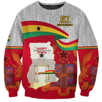 Red and gray Ghana-themed sweatshirt with flag, map graphic, 67 Independence print