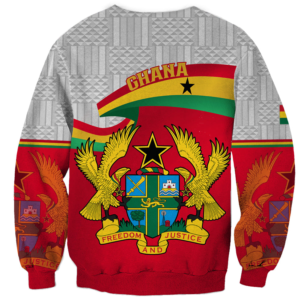 Gray sweatshirt with Ghana flag and coat of arms, wings, Freedom Justice graphic