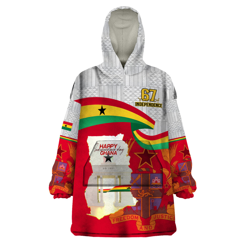 Ghana Independence Day Wearable Blanket Hoodie Gana Map Happy 67 Years Anniversary - Wonder Print Shop