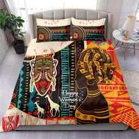 African Women Day duvet and pillowcases with two face portraits and bold stripes