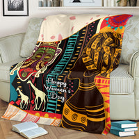 Women’s Day Africa pattern throw blanket with women portraits and multicolor border