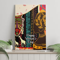 Africa-themed canvas wall art with queen and mask faces, camel figures, and “Happy Women’s Day” text
