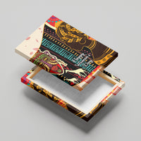 Square Africa-themed canvas print with “Happy Women’s Day” text over African mask, face profile, and patterns