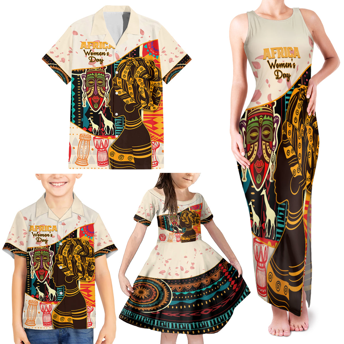 Africa International Women Day Family Matching Tank Maxi Dress and Hawaiian Shirt African Pattern