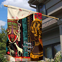 Happy Women's Day African pattern garden flag with profile woman in gold on dark background