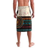 Women’s patterned lavalava skirt, white with large circular motif and geometric bands