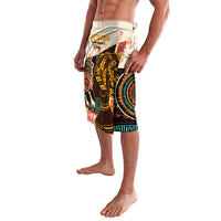 Women’s patterned lavalava skirt, white with figure and circular design on the side