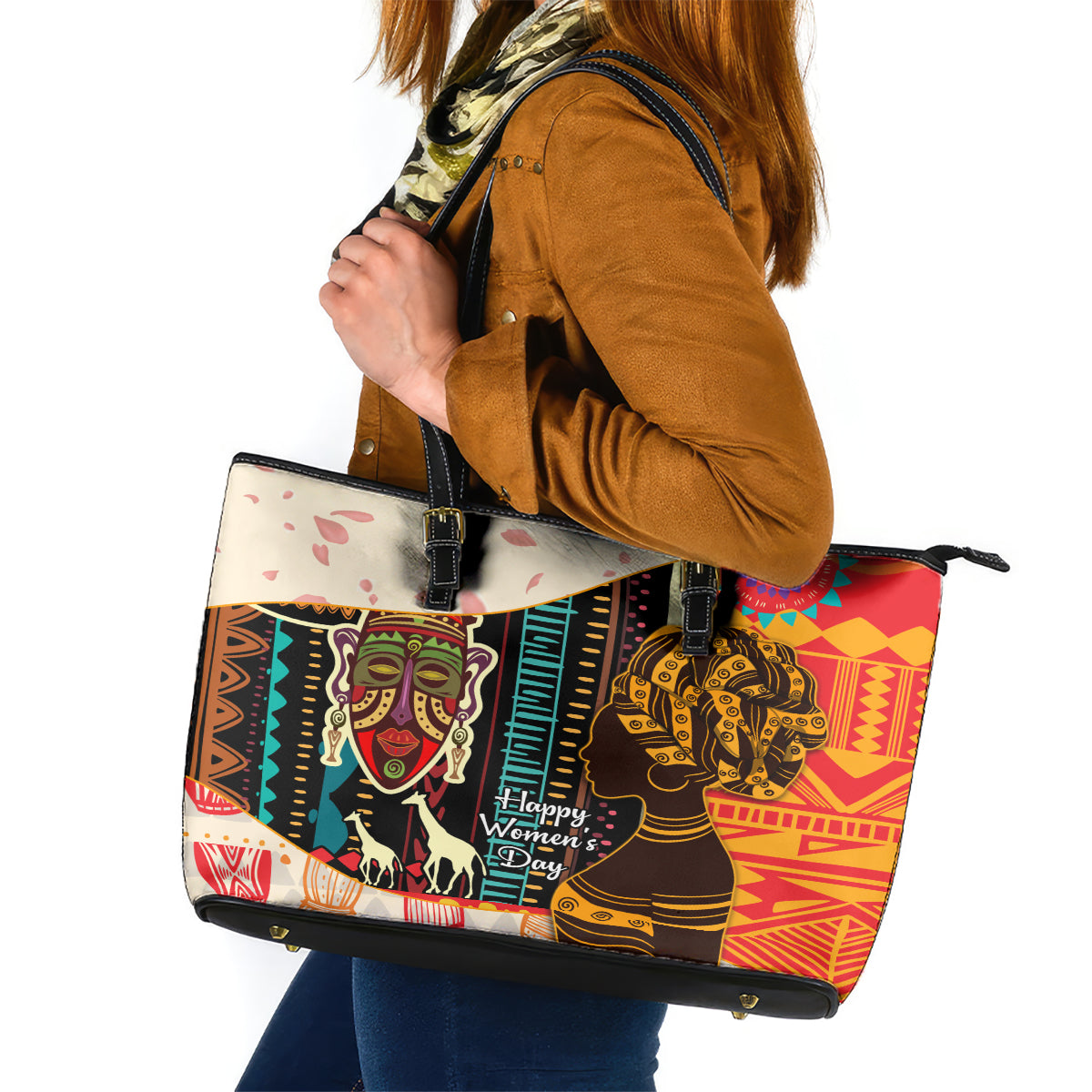 Africa International Women Day Leather Tote Bag African Pattern - Wonder Print Shop