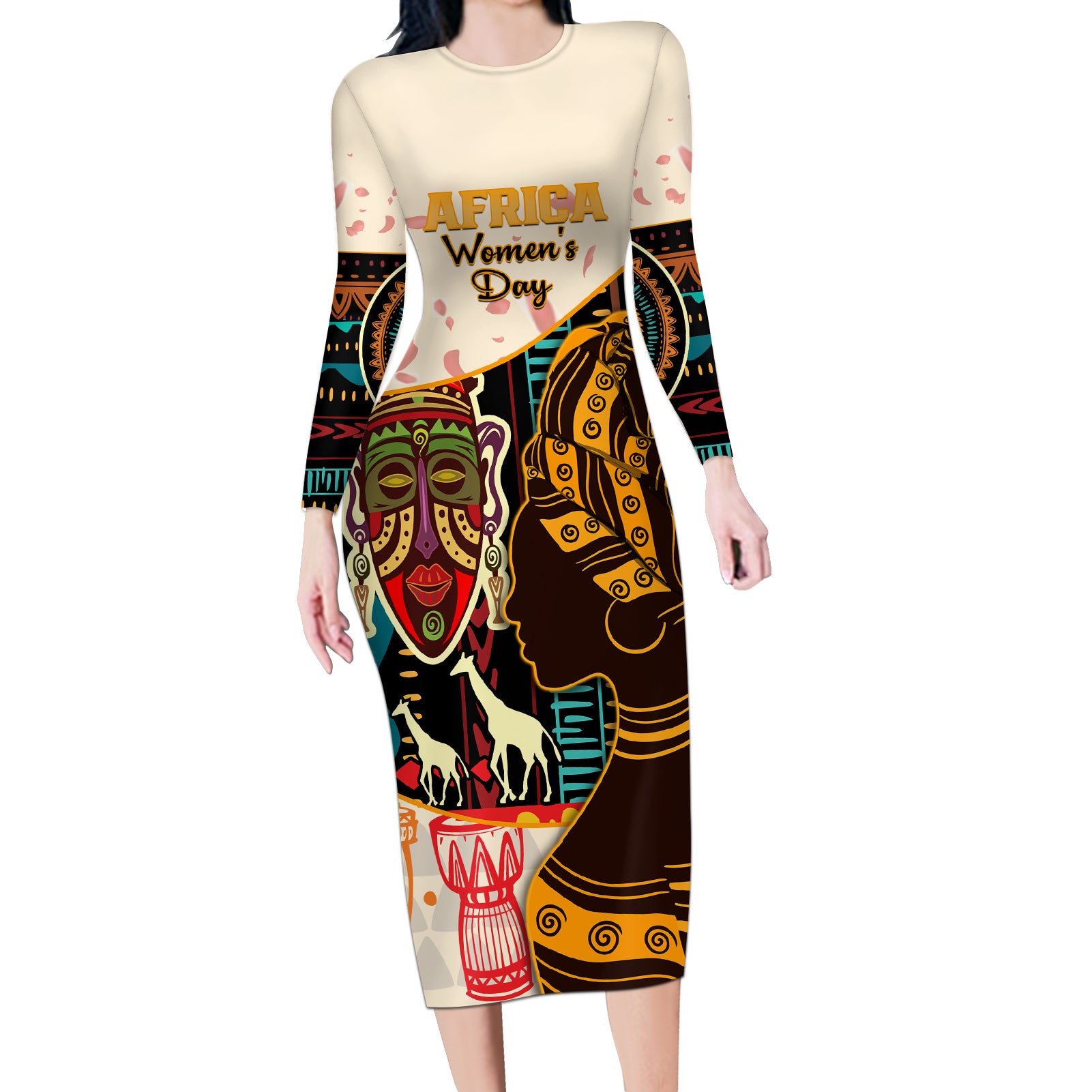 Africa International Women Day Long Sleeve Bodycon Dress African Pattern